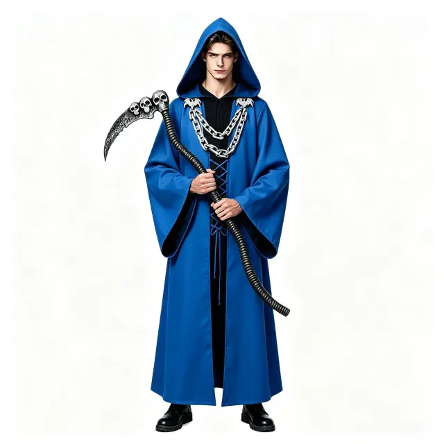 Halloween Dark Chain Hooded Robe Medieval Wizard Priest Costume detail 7