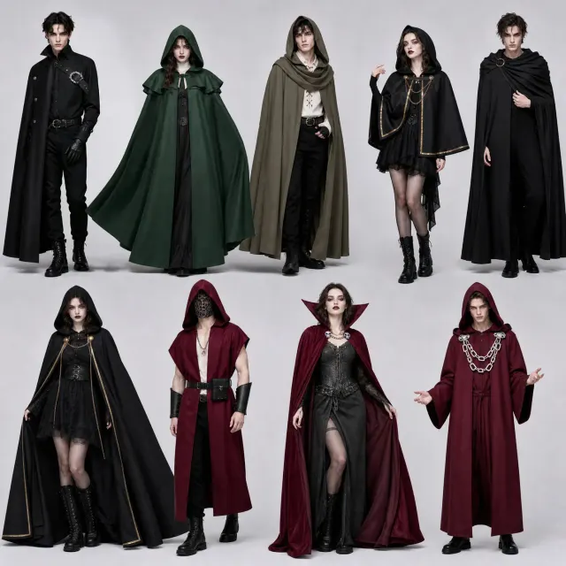 A dark chain hooded robe with medieval wizard-priest styling for Halloween and cosplay.