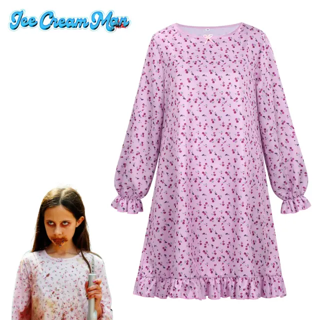 A girls' 3/4-sleeve round-neck floral ice cream shop costume dress.