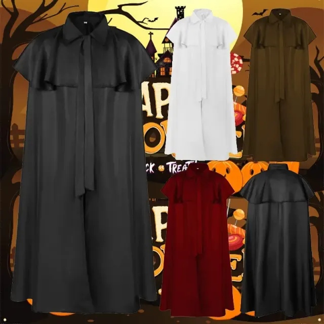 Hooded Grim Reaper cape in black, styled for Halloween, masquerade, and theatrical cosplay.