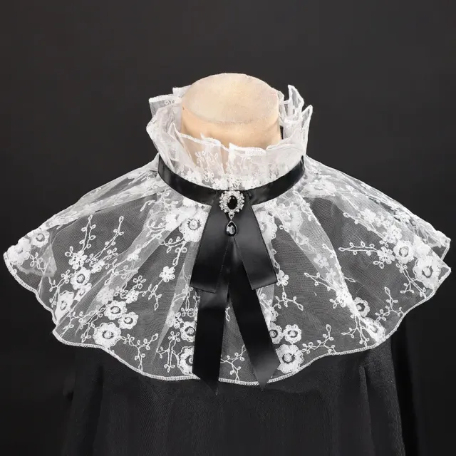 Halloween Lace Lolita Detachable Collar with Gem Bow detail 2
