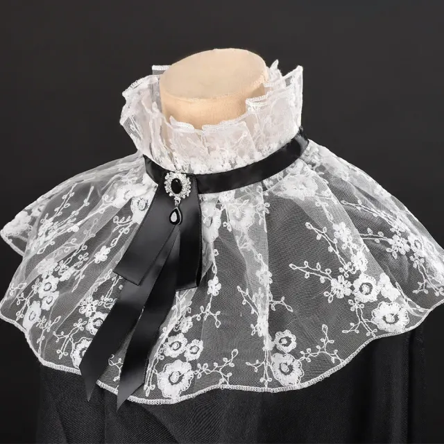 Halloween Lace Lolita Detachable Collar with Gem Bow detail 4