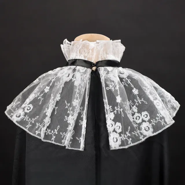 Halloween Lace Lolita Detachable Collar with Gem Bow detail 5