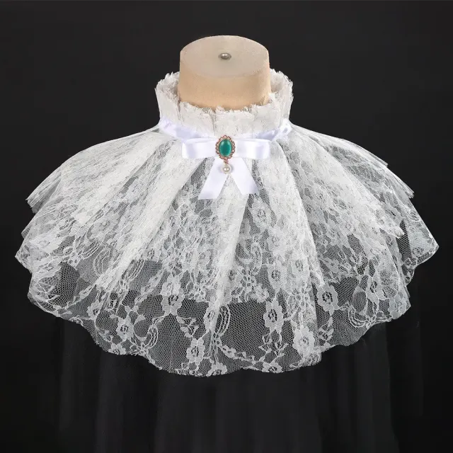 Halloween Lace Lolita Detachable Collar with Gem Bow detail 10