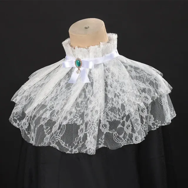 Halloween Lace Lolita Detachable Collar with Gem Bow detail 11