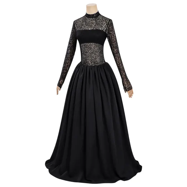 Halloween Leopard Print Sheer Lace Long Sleeve Evening Dress detail 2