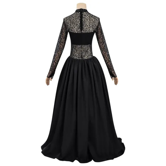 Halloween Leopard Print Sheer Lace Long Sleeve Evening Dress detail 3