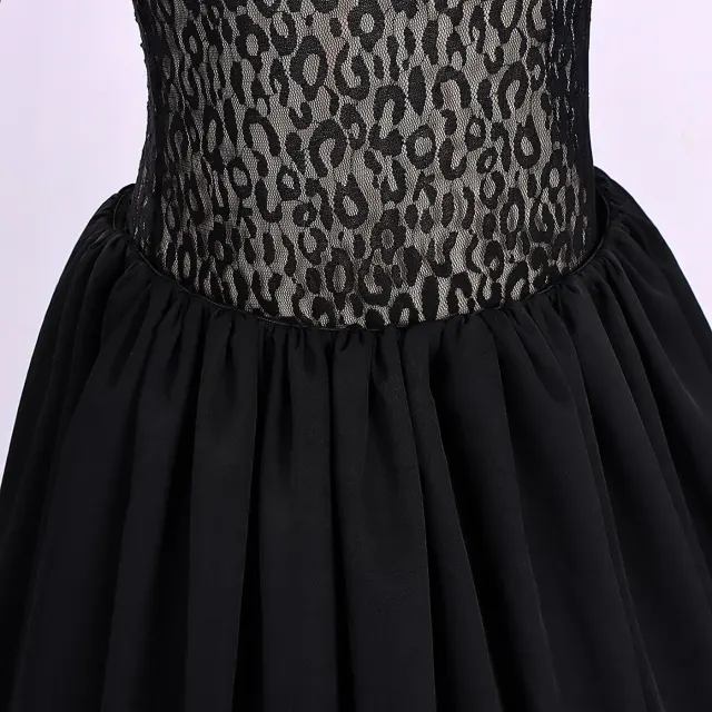 Halloween Leopard Print Sheer Lace Long Sleeve Evening Dress detail 5