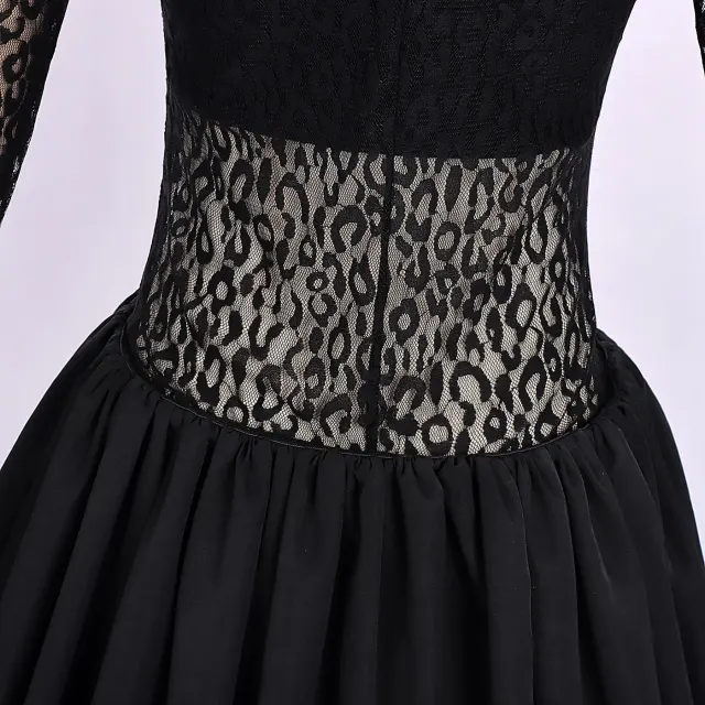 Halloween Leopard Print Sheer Lace Long Sleeve Evening Dress detail 8