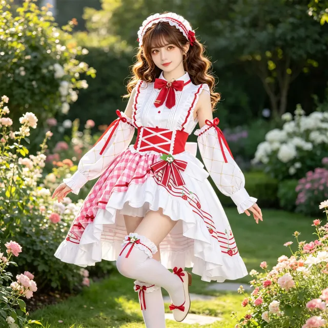 Pink sleeveless Lolita-style cake dress with a plaid pattern, designed for Halloween and stage cosplay.