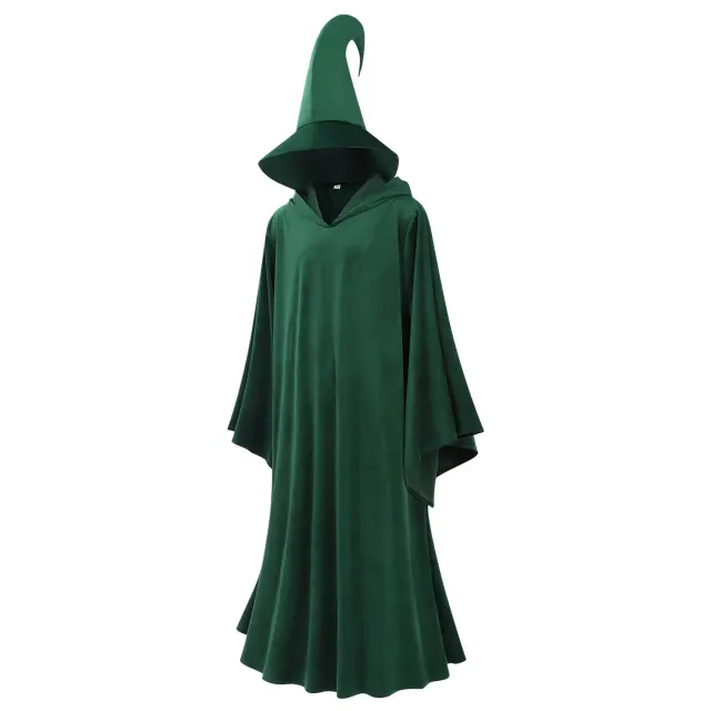 Halloween Medieval Hooded Velvet Robe Wizard Cosplay Costume detail 2
