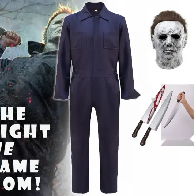 Halloween Michael Myers cosplay coveralls costume in a workwear design for theatrical use.