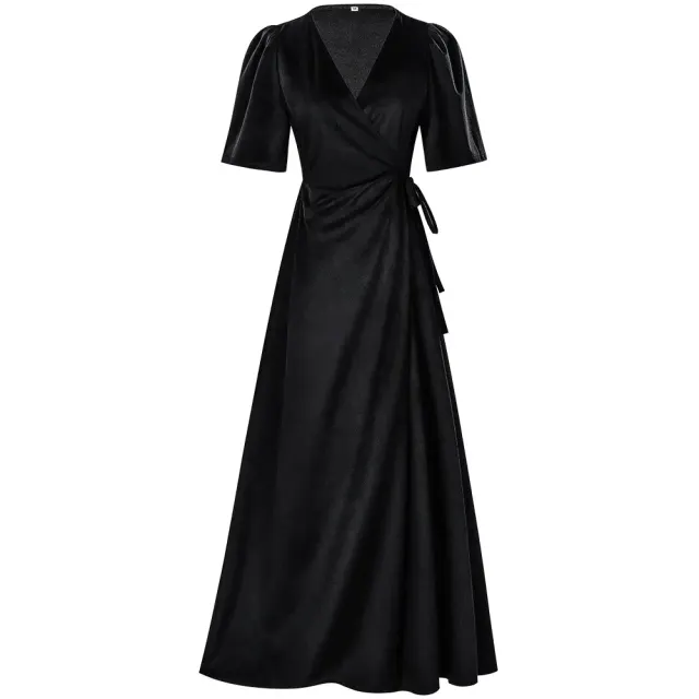 Halloween Witch Velvet Wrap Dress V-Neck Short Sleeve Cosplay Costume detail 1