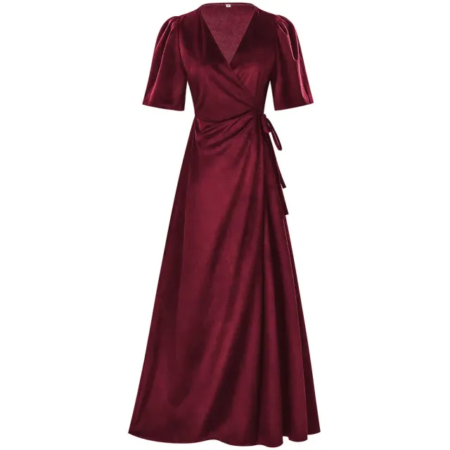 Halloween Witch Velvet Wrap Dress V-Neck Short Sleeve Cosplay Costume detail 9