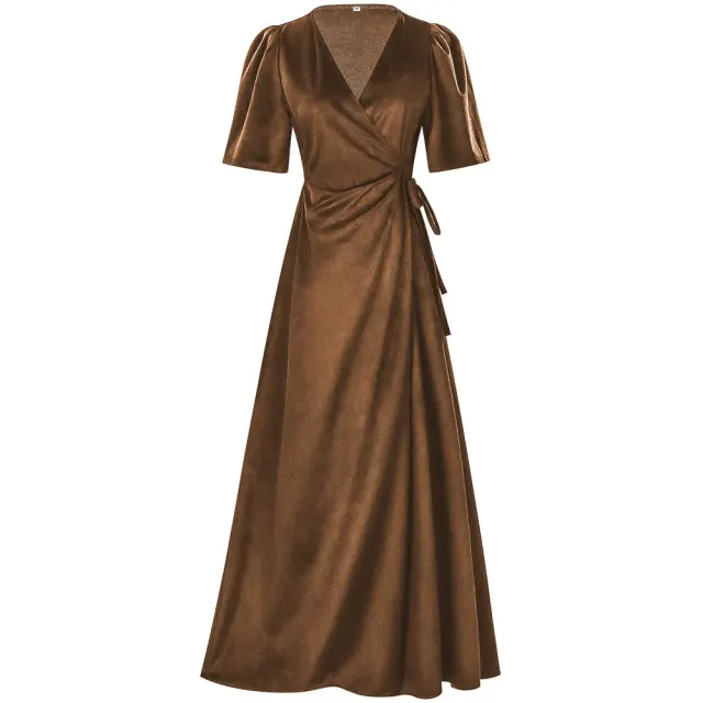 Halloween Witch Velvet Wrap Dress V-Neck Short Sleeve Cosplay Costume detail 15