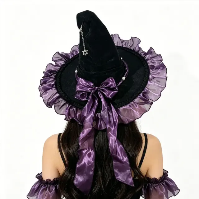 Halloween Witch Velvet Wrap Dress V-Neck Short Sleeve Cosplay Costume detail 21