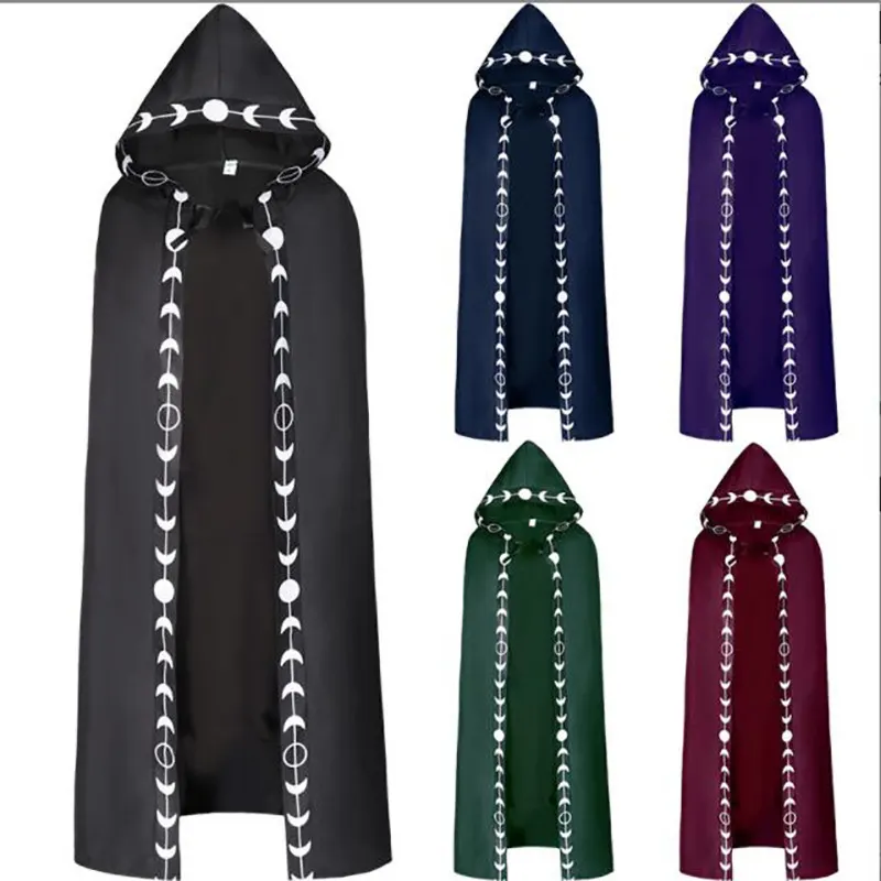 Hooded Printed Halloween Cape for Medieval Renaissance Cosplay detail 1