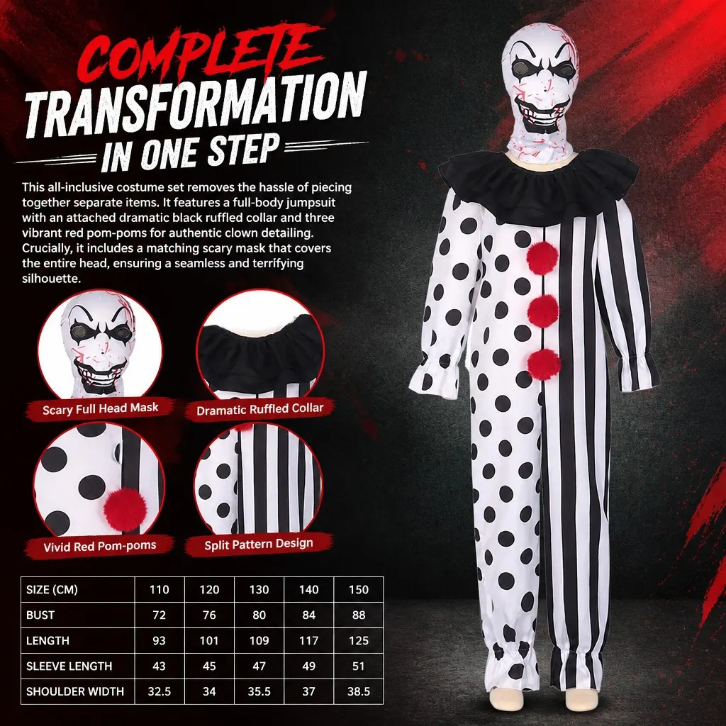 Horror Clown Halloween Cosplay Costume Outfit detail 6