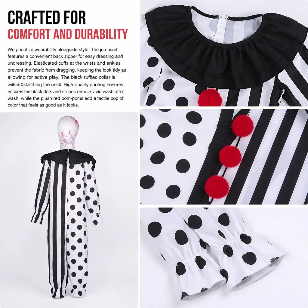 Horror Clown Halloween Cosplay Costume Outfit detail 8