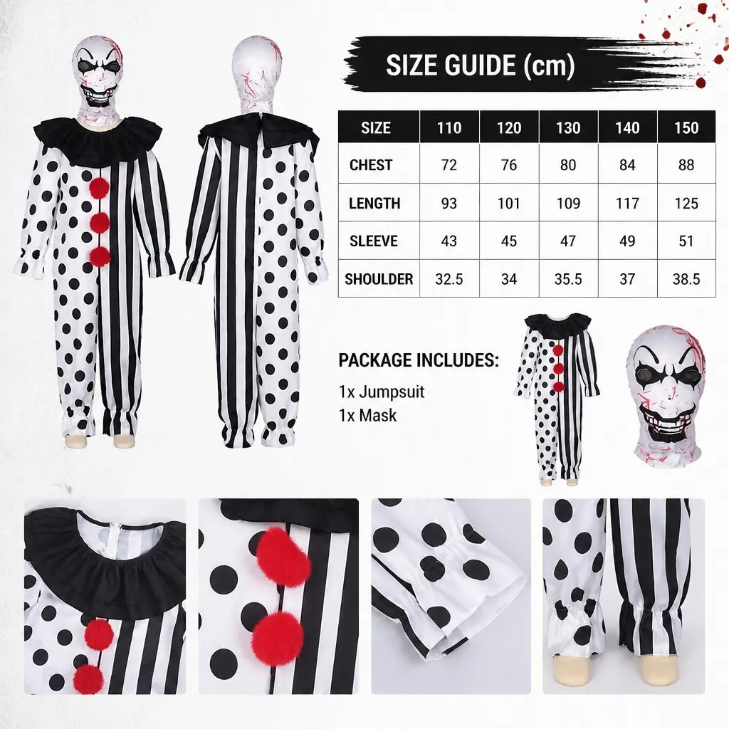 Horror Clown Halloween Cosplay Costume Outfit detail 9