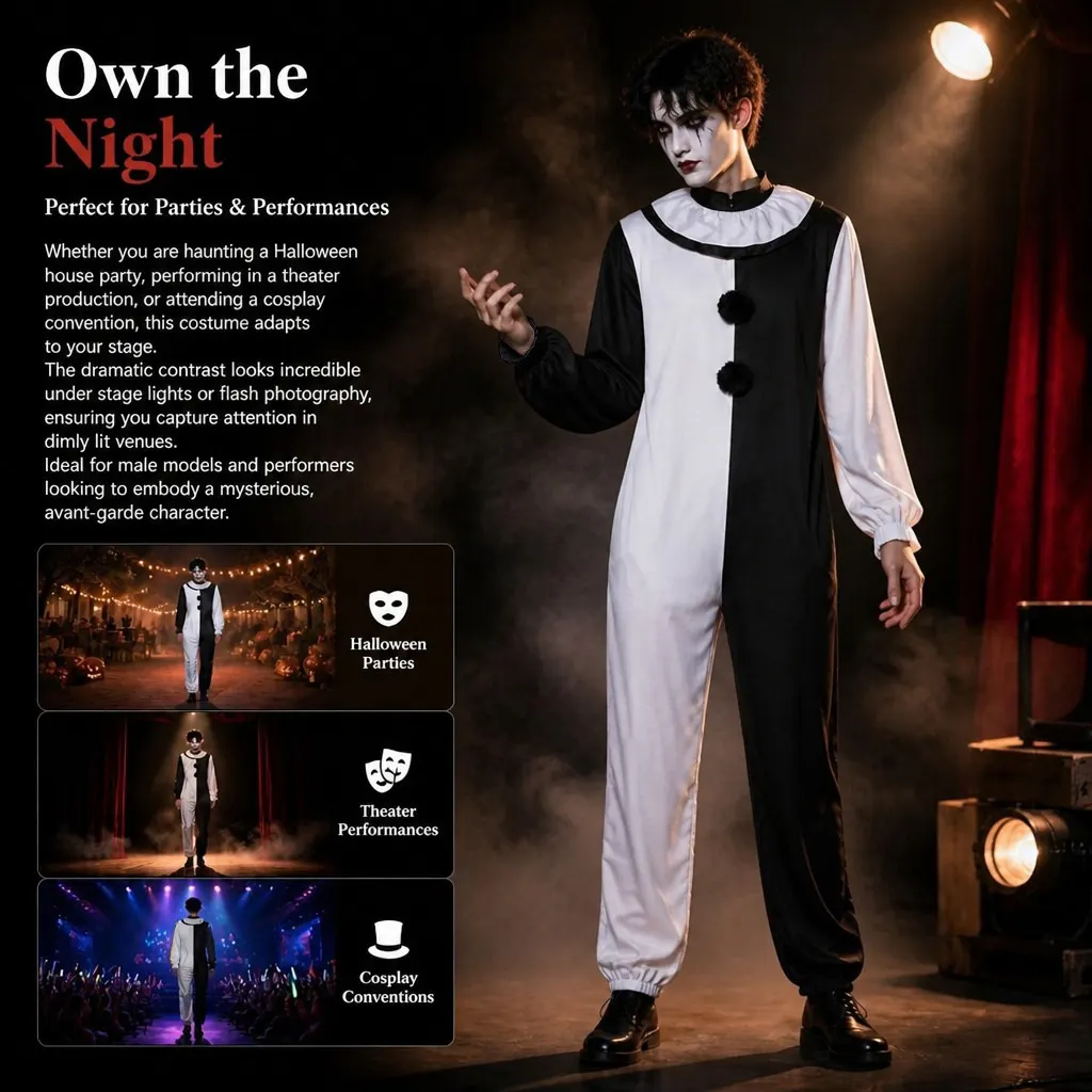 Horror Clown Halloween Cosplay Costume Outfit detail 12