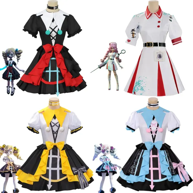 Cosplay costume set featuring Mute Girl Stella and Heartless Nurse Heather styles in kids and adult sizes.