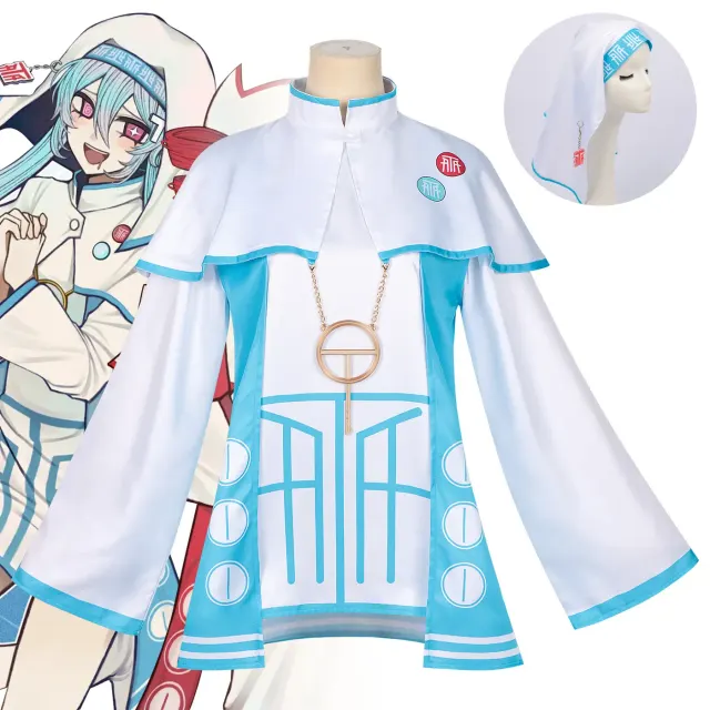 Japanese anime cosplay full set featuring a blue dress in the Hatsune blue color option.