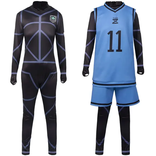 Short-sleeve Japanese anime soccer cosplay uniform set with character-inspired jersey and shorts styling.