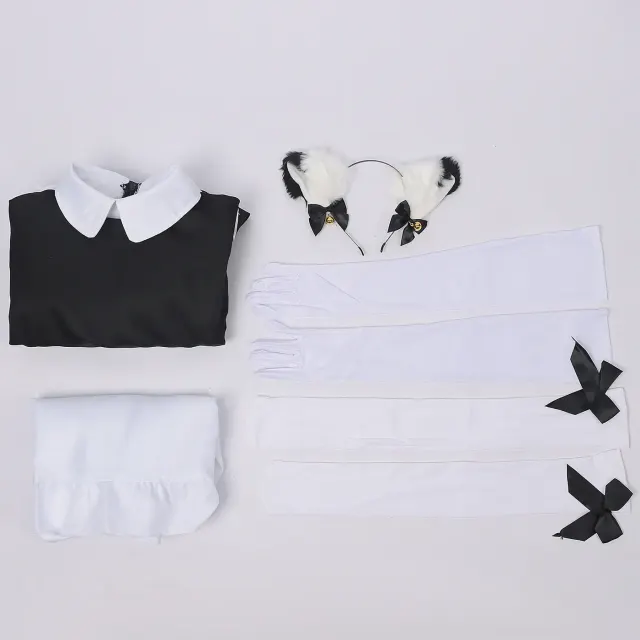 Women's Japanese-Style Black and White Cat Maid Cosplay Dress detail 1