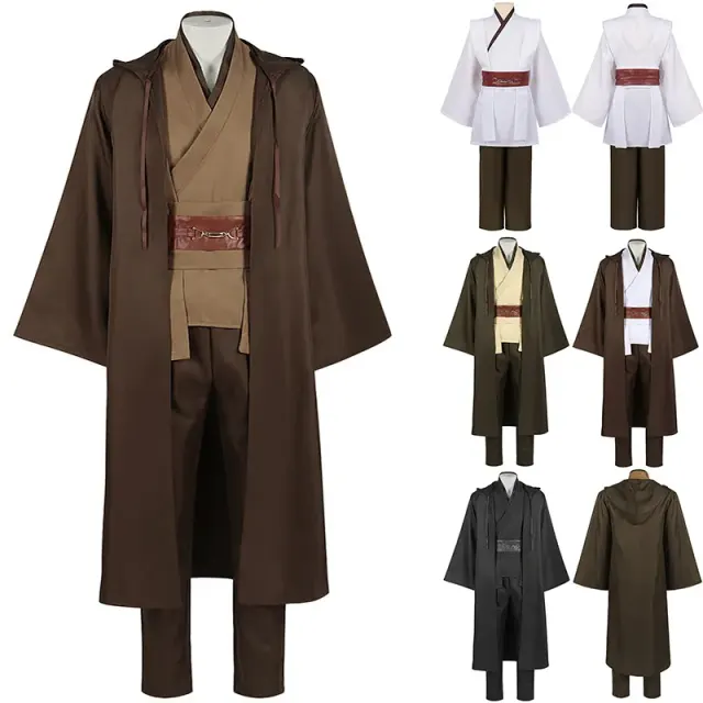 White Jedi-style hooded cosplay cape for kids and adults, designed for stage and theatrical performances.