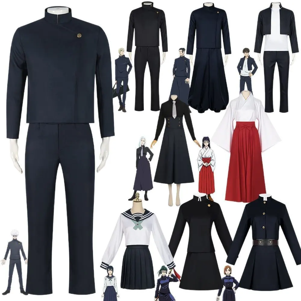 Main image shows a Toji Fushiguro-style Jujutsu Kaisen cosplay costume set for men, displayed for anime and game roleplay.