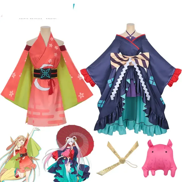 Kaguya Tsukimi cosplay costume with an off-shoulder neckline, wide sleeves, and a Japanese cherry blossom print.