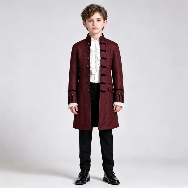 Kids' Jacquard Medieval Stand-Collar Cosplay Costume Set detail 1