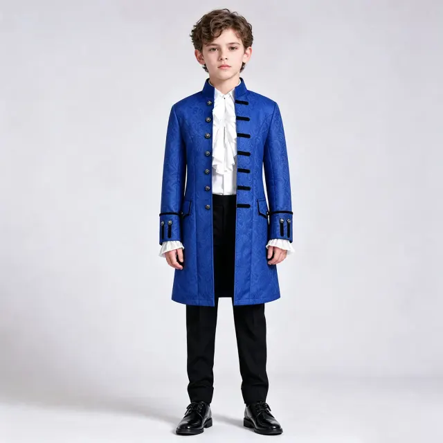 Kids' Jacquard Medieval Stand-Collar Cosplay Costume Set detail 3