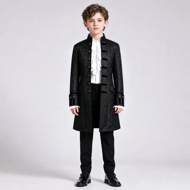 Kids' Jacquard Medieval Stand-Collar Cosplay Costume Set detail 5