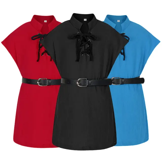 Kids black sleeveless lace-up Renaissance pirate costume top shown without a belt.