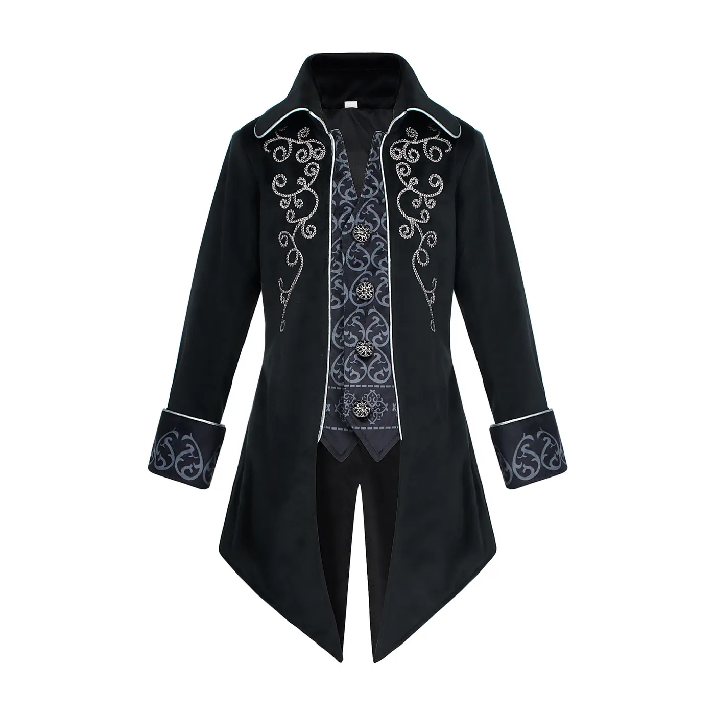 Kids' Renaissance Silver-Trim Tailcoat Cosplay Costume detail 1