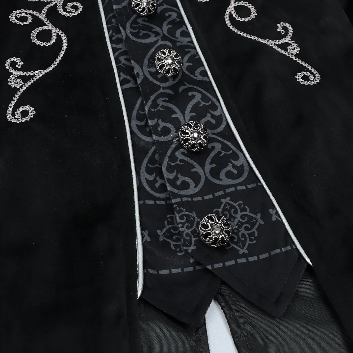 Kids' Renaissance Silver-Trim Tailcoat Cosplay Costume detail 6
