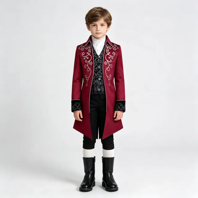 detalle de Disfraz cosplay infantil de frac con ribete plateado de estilo Renacimiento 9