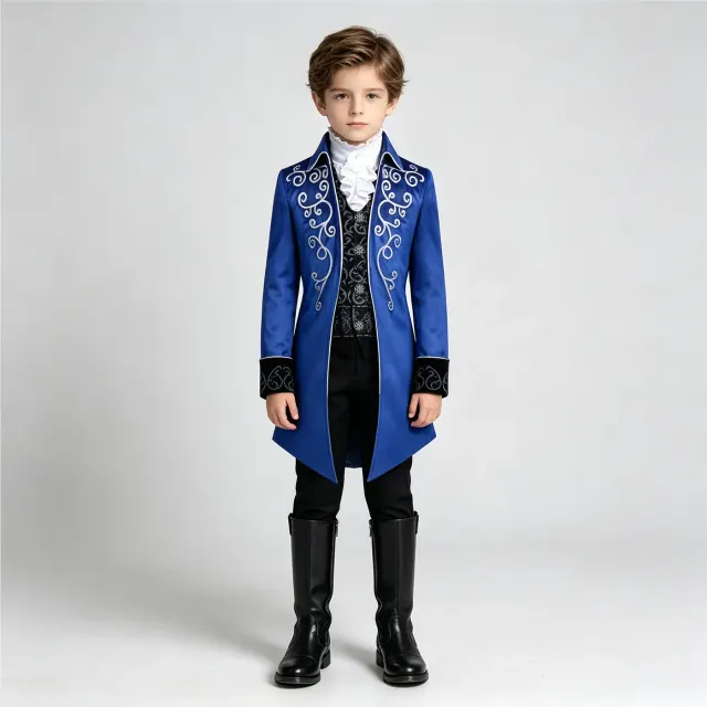 detalle de Disfraz cosplay infantil de frac con ribete plateado de estilo Renacimiento 16