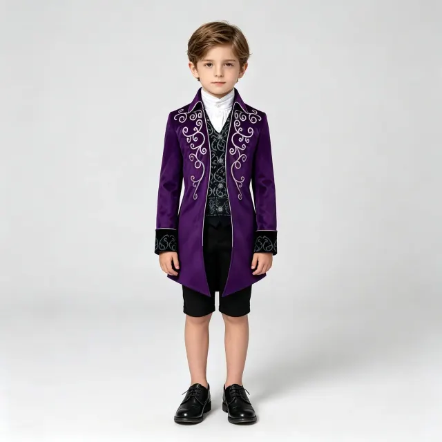 detalle de Disfraz cosplay infantil de frac con ribete plateado de estilo Renacimiento 23