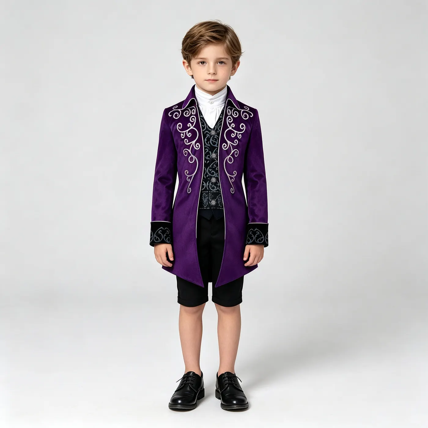 Kids' Renaissance Silver-Trim Tailcoat Cosplay Costume detail 23