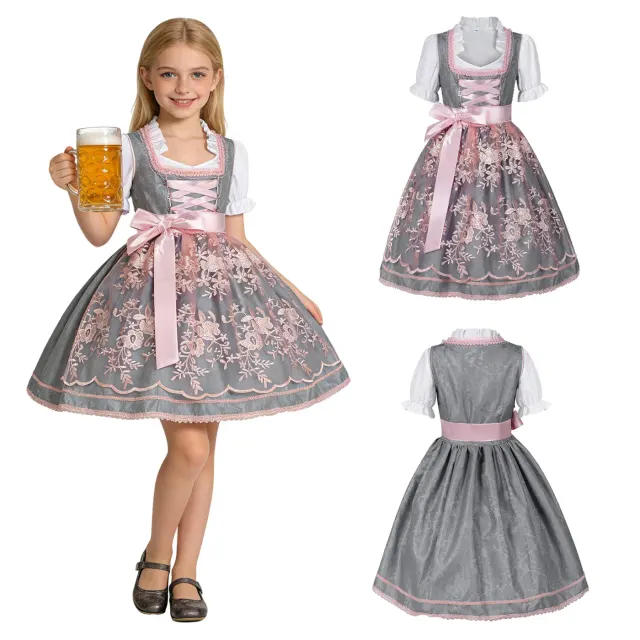 A kids short-sleeve lace-up beer maid dress costume set shown in Kids Style 3.