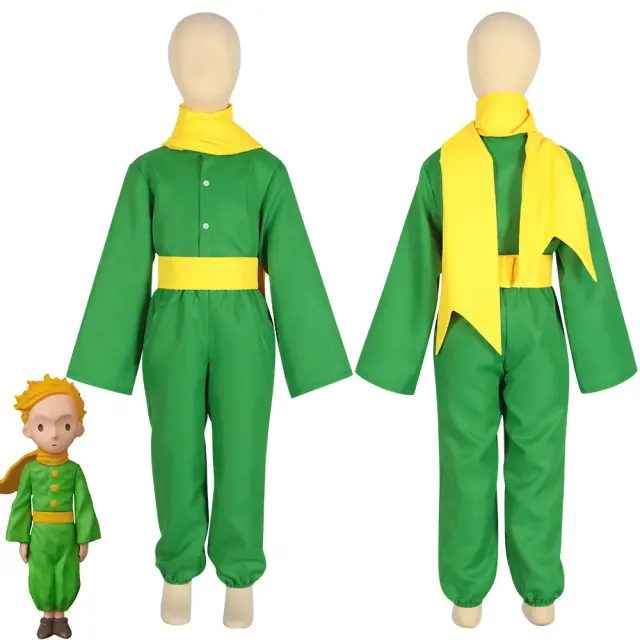 Little Prince cosplay costume set with a top, pants, scarf, and waist sash, available in adult and child sizes.