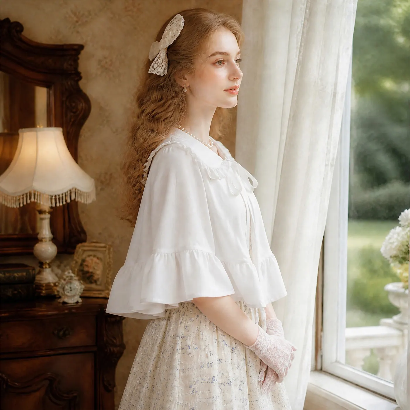 Lolita Ruffled Bow Capelet French Vintage Stage Shrug detail 2