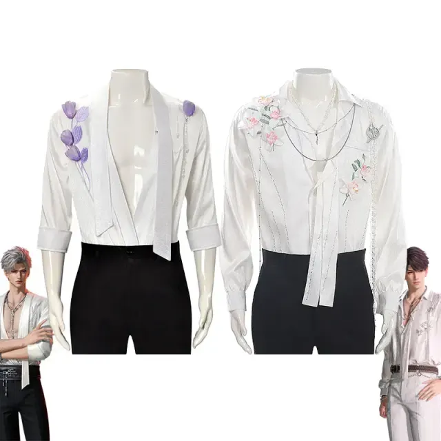 Long-sleeve men's cosplay shirt with printed details in the Caleb Floating Flowers style.