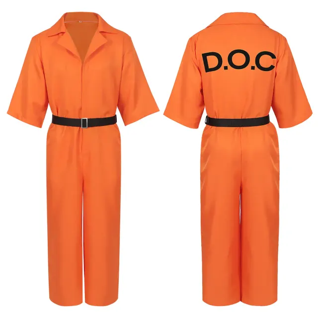Luigi-inspired American prisoner jumpsuit cosplay costume for unisex game and stage character performances.