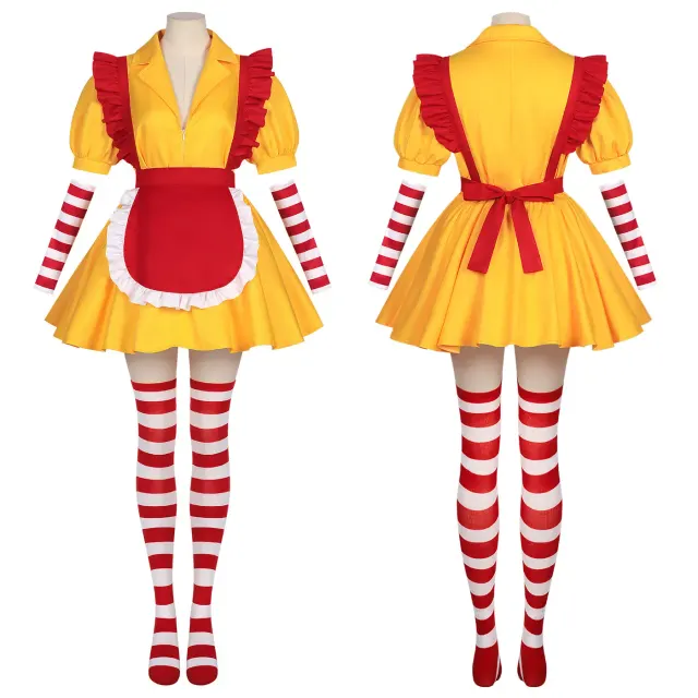 Women's maid waitress cosplay dress in the available service-staff style, designed for Halloween parties and stage performances.