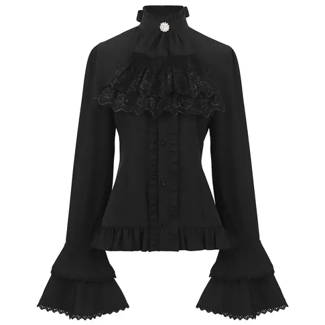 Medieval French Lace Ruffle Stand Collar Halloween Cosplay Shirt detail 1