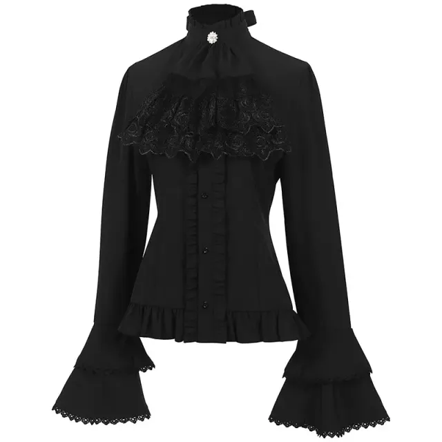 Medieval French Lace Ruffle Stand Collar Halloween Cosplay Shirt detail 2